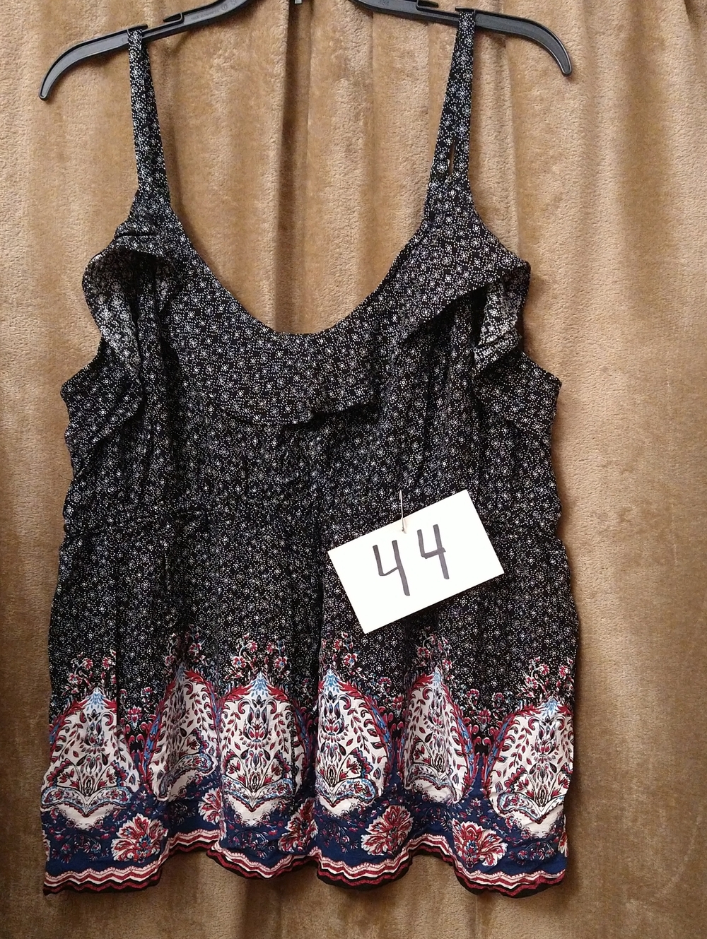 Torrid Ruffled Sleeveless Border-Print Tank Top - Black, Size 3